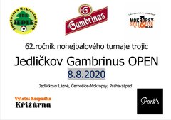 Jedličkov Gambrinus Open 2020 - 62.ročník nohejbalového turnaje trojic na tři dopady bez omezení