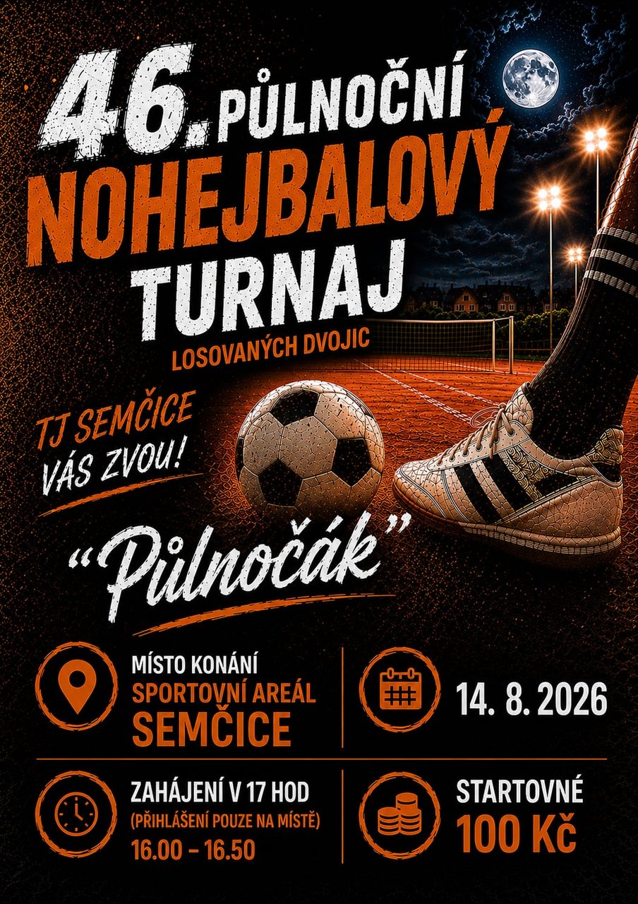 Plakát: 46. Půlnoční nohejbalový turnaj losovaných dvojic „Půlnočák“